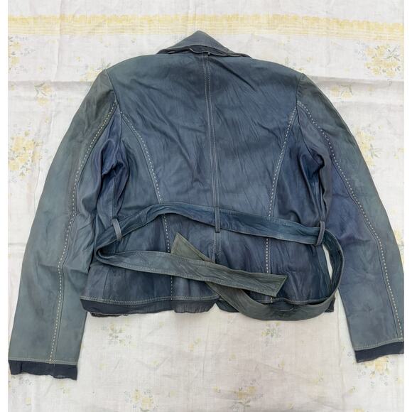 Alexander Julian American Modern Women’s Leather Jacket Belted Blue Size L - Picture 2 of 16
